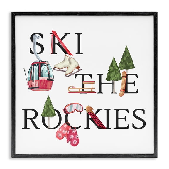 Stupell Industries Contemporary Ski The Rockies Winter Seasonal Sports Phrase Black Framed Giclee Art, 17 x 17, by Ziwei Li
