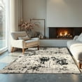 thumbnail image 3 of Ottomanson Soft Shag Area Rug 5x7 Abstract Modern Rug for Bedroom, 5'3" x 7', Ivory/Charcoal, 3 of 13