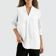 thumbnail image 4 of YanHoo Womens Blouses 3/4 Sleeve Spring Tops Loose Fit V Neck Shirts Dressy Casual Summer Cotton Linen Basic Tee Tshirt White,XL, 4 of 7