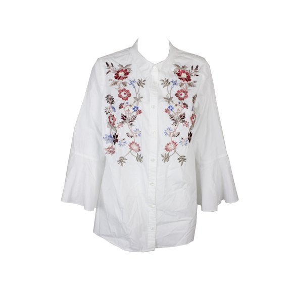 Charter Club Plus Size Cotton Embroidered Shirt Bright White 18W