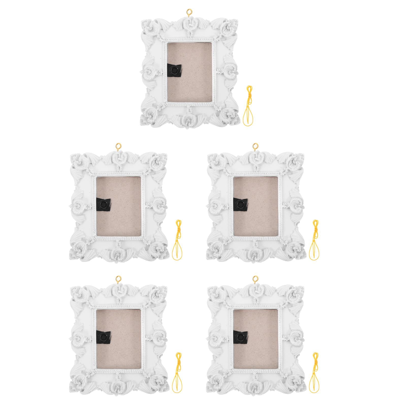 Masteelf 5pcs Christmas Photo Ornaments Embossed Hanging Picture Frame Ornaments Resin Picture Insert Frame for DIY Crafts Christmas Trees Decoration White