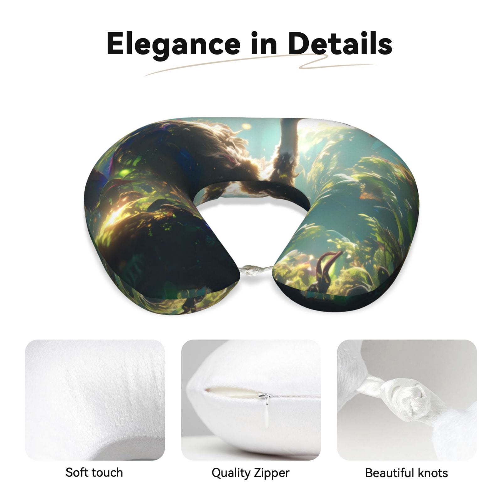Xecao Majestic Ostrich In Forest Print Memory Foam Cervical Neck Pillow Versatile U-Shaped Pillows for Home,Office,Camping,Travelling,Soft Washable Cover