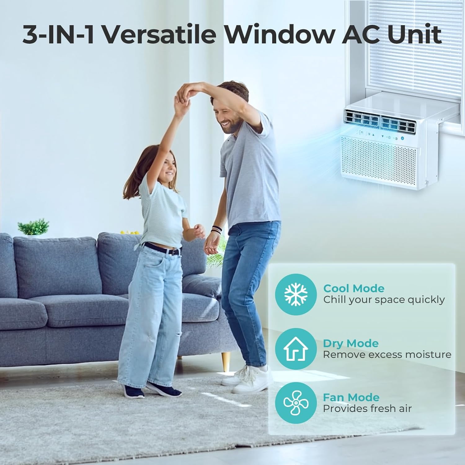 FREE VILLAGE 12,000 BTU U-Shaped Window Air Conditioner Unit Cools up to 550 Sq.Ft.with 6 Modes 24H Timer,Ultra Quiet Window AC Units with Full Window View,Energy Saving,Easy to Install,Black