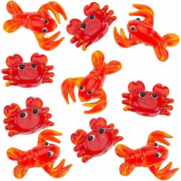1 caja de 10 cuentas de cristal hechas a mano con forma de camarón y cangrejo rojo, con agujeros, diseño de animales marinos, vida marina, playa, verano, Hawái