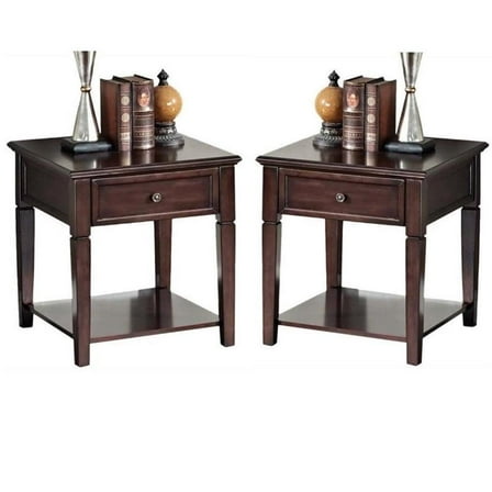 Home Square 2-Piece Furniture Basswood End Table Set in Walnut