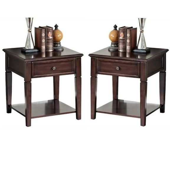 Home Square 2-Piece Furniture Basswood End Table Set in Walnut
