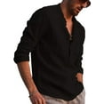 thumbnail image 1 of Frontwalk Men Casual Long Sleeve Henley Shirt Cotton Linen Beach Yoga Loose Fit Comfy Tops V Neck Blouses, 1 of 2