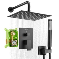 VEVOR Shower Faucet Set, Rainfall Bathroom Shower System with 10-Inch Square Rain Shower Head and Handheld Spray, Wall Mounted Bath Fixtures with Brass Valve and Trim Kit, Matte Black