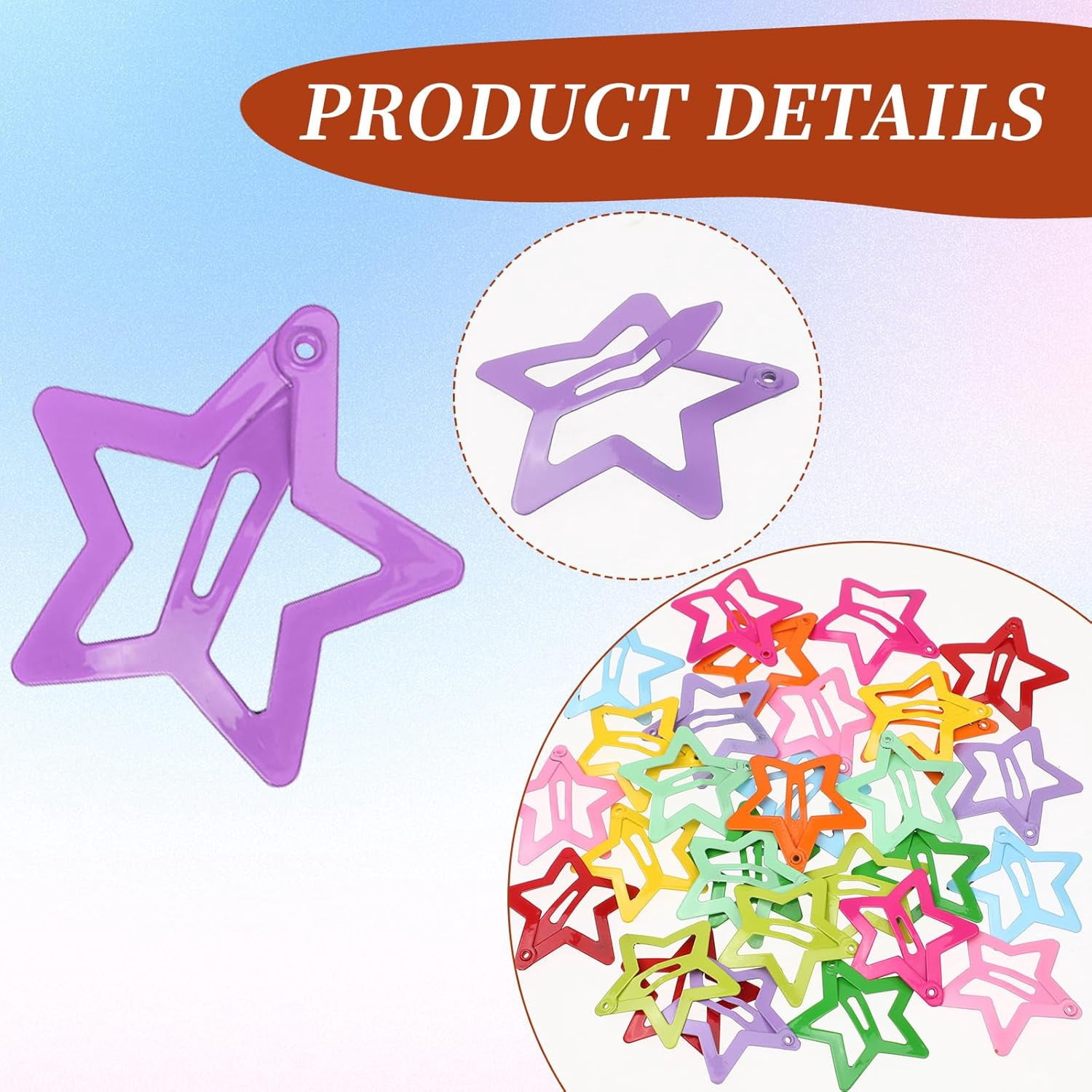 Monebena 50 Pcs Star Clips Hair Clips Star Barrettes for Girls Non-Slip Star Hair Accessories Cute Hairpins Colorful Snap Hair Barrettes Kawaii Hair Clips for Women Girls