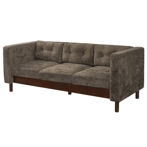 78" Modern 3-Seater Sofa, Chenille Upholstered Couch with Square Arms, Tufted Pillow Back & Walnut Rubber Wood Legs, Multi-Cushion Sofa for Living Room and Apartment, Brown