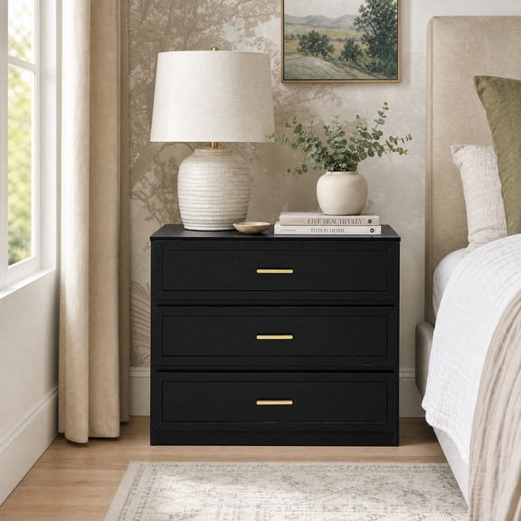 Furniture of America Rivor Modern Wood 3-Drawer Tall Nightstand, Black