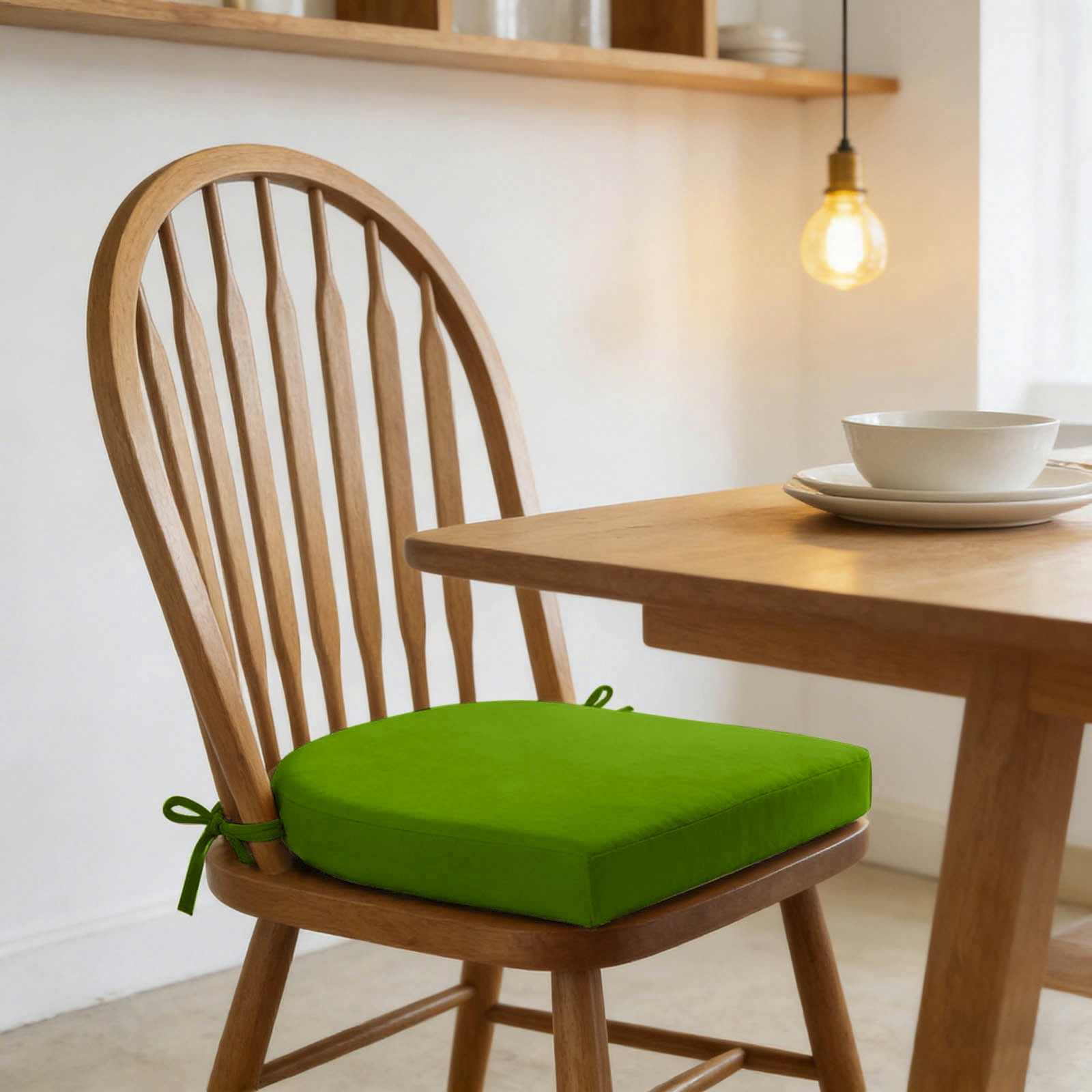 Indoor Outdoor Chair Cushion - 16.9 x 15.7 Inch Thick Seat Pad with Adjustable Ties for Dining Chairs and Garden Chairs - Foam Comfort Seat Cushion for Home and Garden (Light Green)