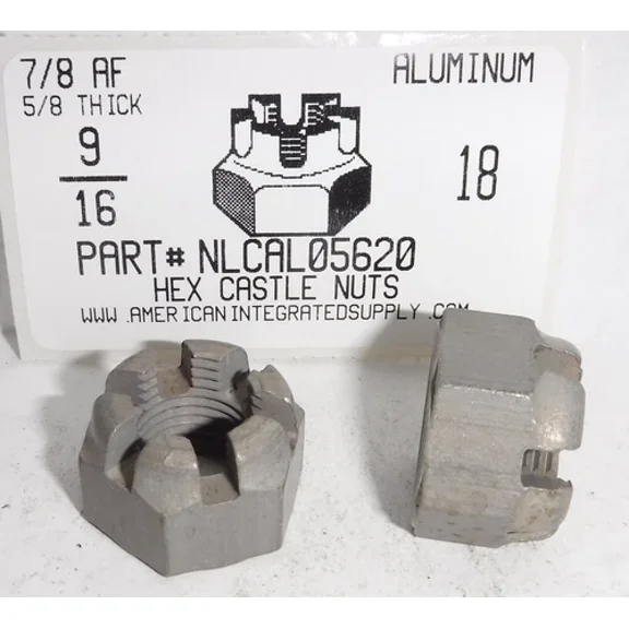 9/16-18 Hex Castle Nuts Aluminum 7/8 Af X 5/8 Th (5)