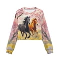 thumbnail image 4 of COEQINE Tween Girls Crop Top Long Sleeve Sweatshirt, Cute Junior Fall Winter Pullover with Dropped Shoulder, Casual Streetwear Top for Age 13-14, Horse Cherry Tree, 4 of 7