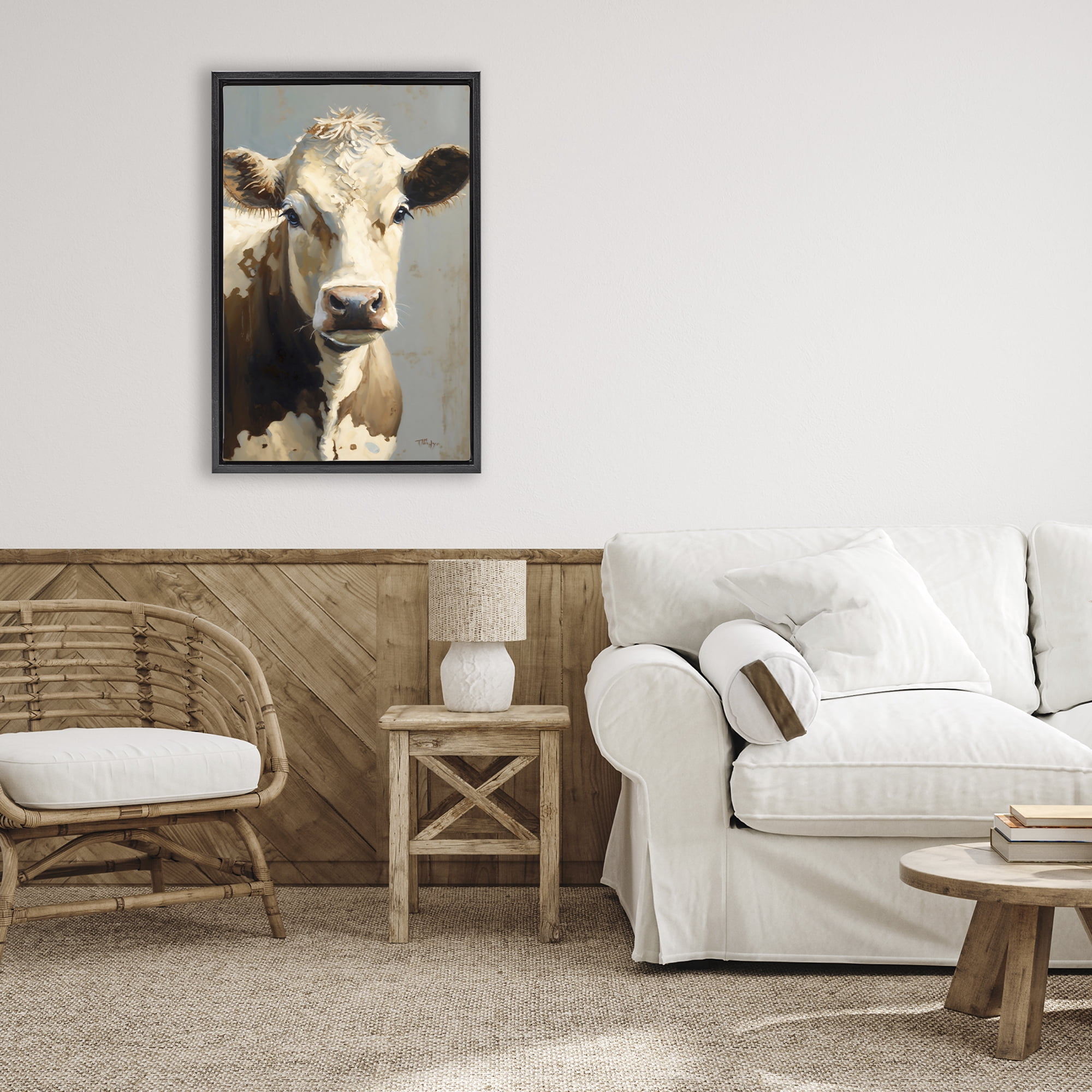 Stupell Industries Farmhouse Cow with Gentle Gaze Black Framed Floater Canvas Wall Art, design by Creative Studio