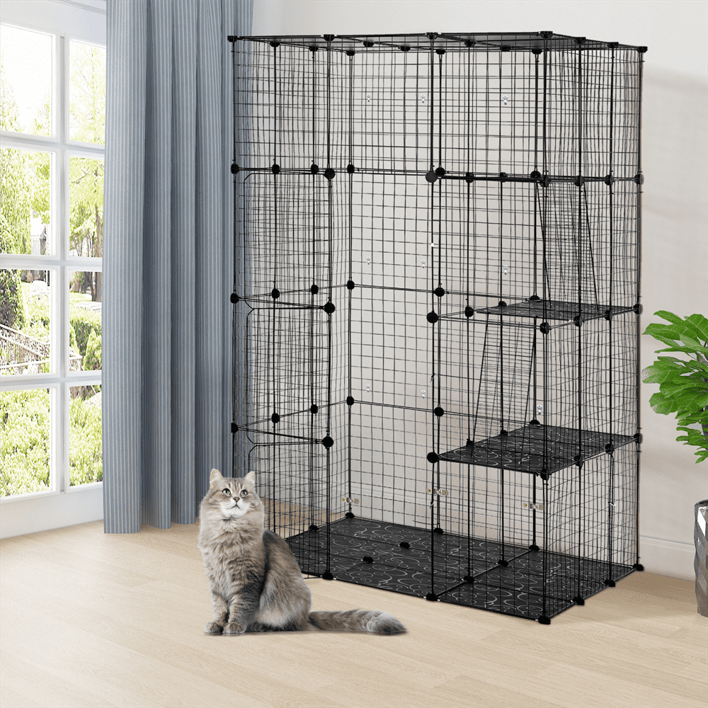 3-Tier Wire Cat Cage, Large Kennels Playpen with 3 Platforms, 3 Ramp ...