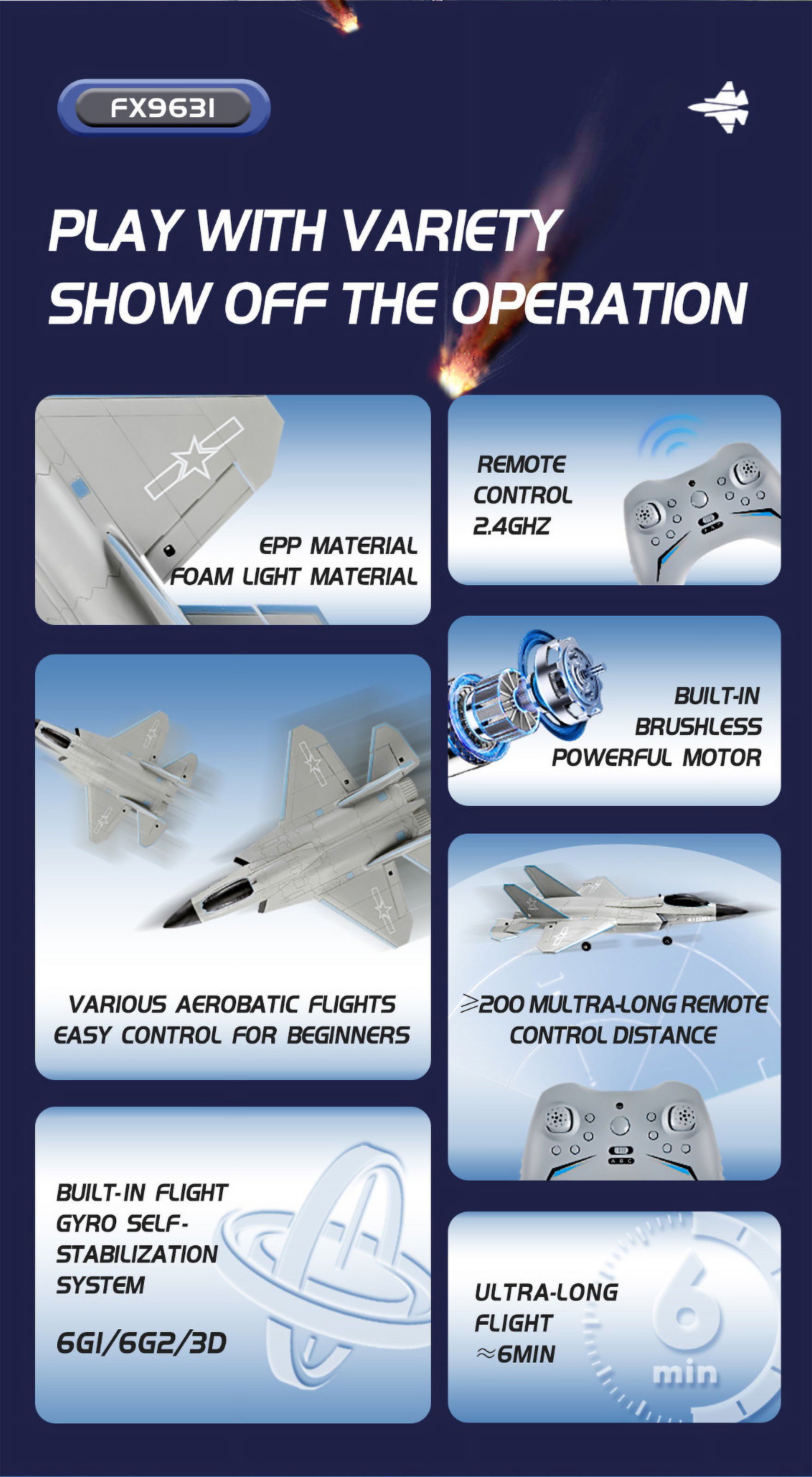 Gqtwoy 4 Channel Brushless Motor RC Airplane - Foam Material, Stable Flight, LED Searchlight, 2.4GHz Interference-Free Control, Suitable for Beginners and Adults