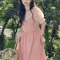 thumbnail image 3 of Cute Sweet Women's Summer Dress with Puff Sleeves, Stylish Two-Piece Look, Perfect for Daily Wear, School, or Travel, 3 of 8
