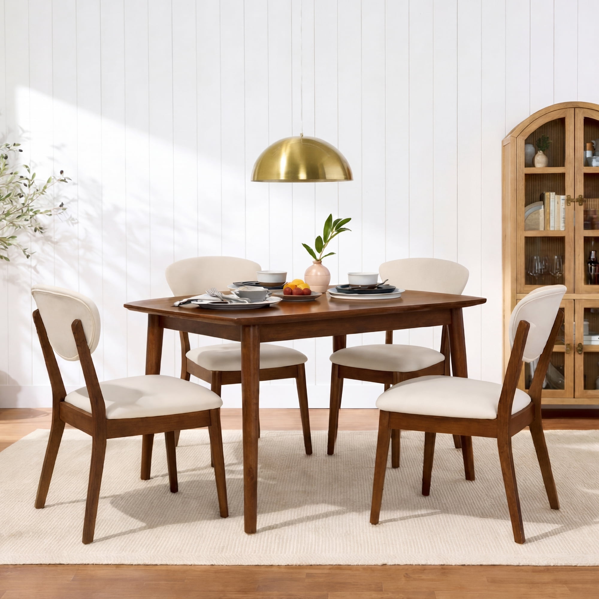 Best Choice Products Set of 4 Wooden Dining Chairs, Wood Modern Farmhouse Upholstered Chairs - Walnut/Cream