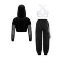 thumbnail image 2 of TiaoBug 3-Piece Kids Girls Sleeveless Cross Back Top and Sweatpants with Long Sleeve Hooded Crop Top White Black 6, 2 of 5