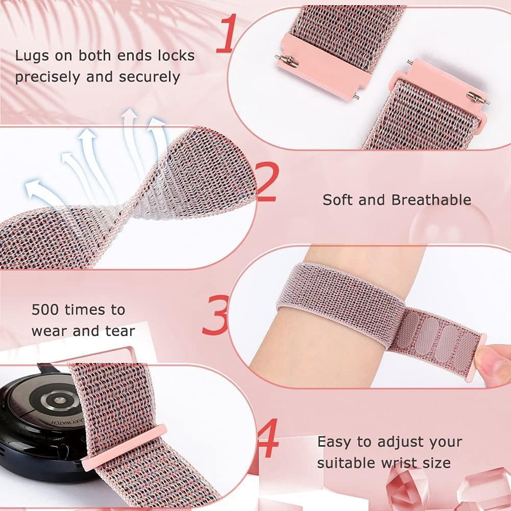 CRKMGS-Smartwatch band 22MM for IDW19,IDW16, Nylon Band Adjustable Sport Stretchy Braided Solo Loop Strap, Pink