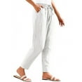 thumbnail image 5 of IDALL Linen Pants Women Petite Pants Women Cotton Linen Straight Leg Pants Elastic Drawstring Casual Trousers With Pockets Summer Beach Pants Beach Pants Summer Pants White 3XL, 5 of 6