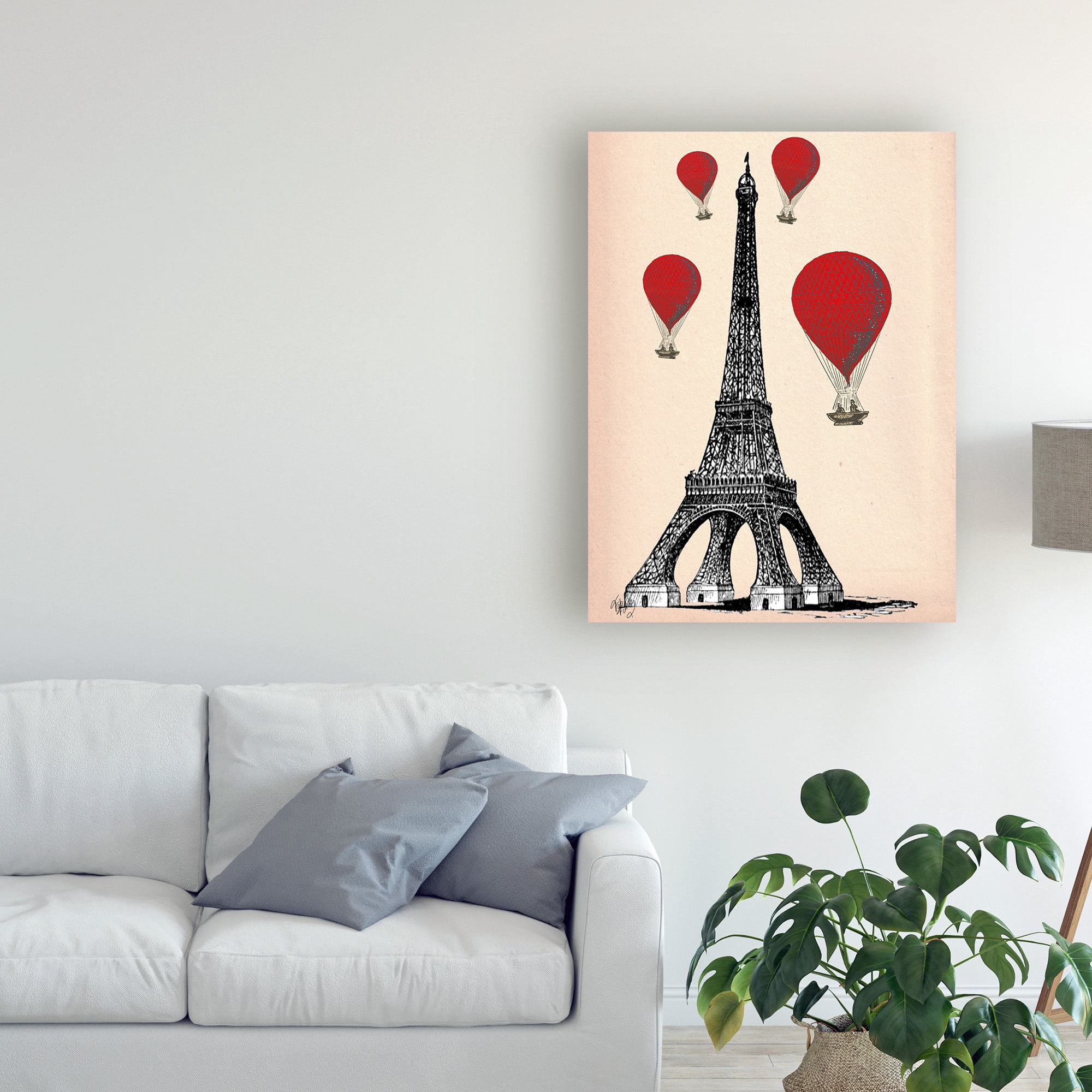 Trademark Fine Art 'Eiffel Tower And Red Hot Air Balloons' Canvas Art by Fab Funky