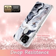 Google Pixel 5 Case, Rosebono Bling Glitter Sparkle Black and White Marble Graphic Fashion Cute Colorful Skin Cover Shockproof Case for Google Pixel 5