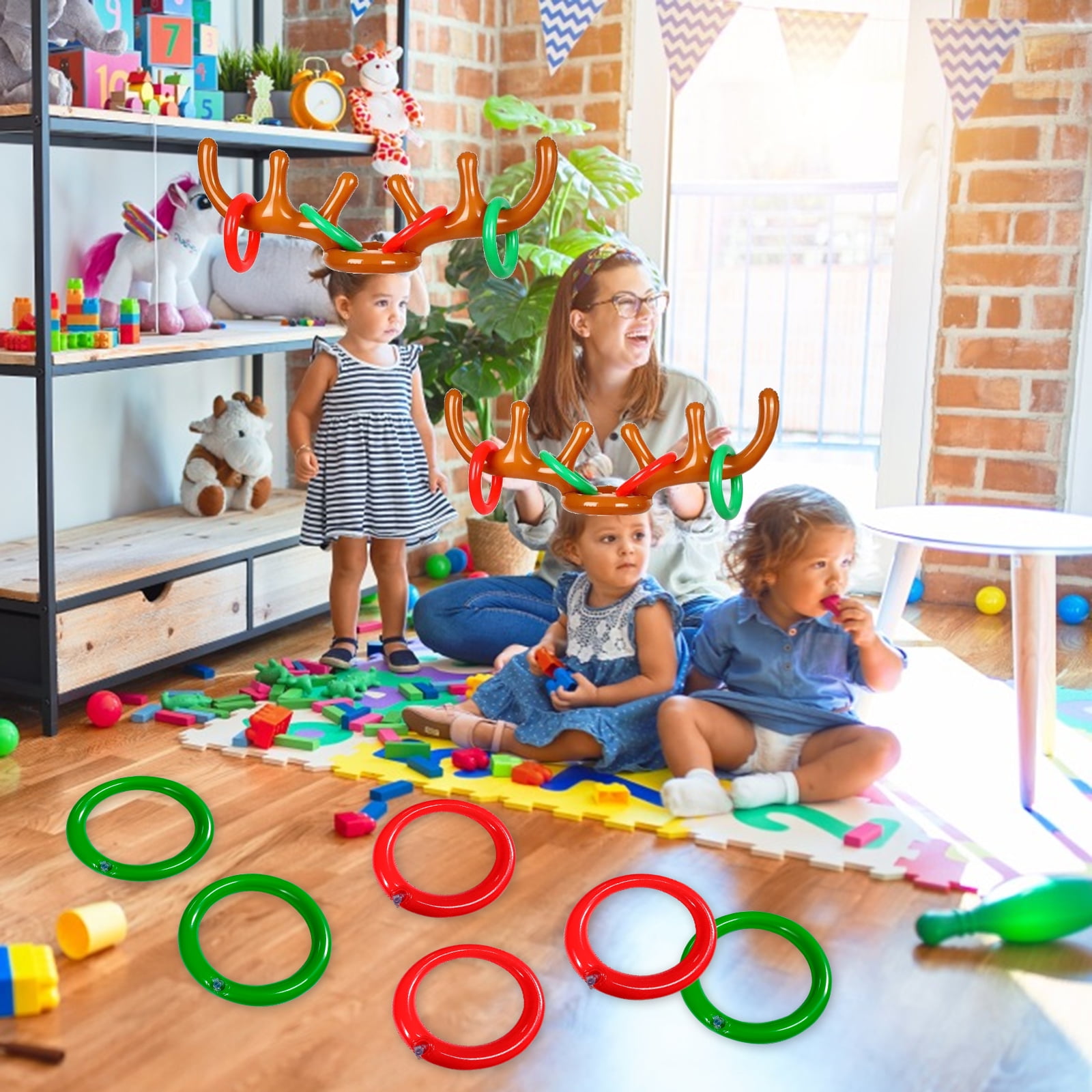 Inflatable Reindeer Antler Ring Toss Game,Antler Hat with Rings Christmas Party Games for Party Supplies Outdoor Indoor Ring Toss Game