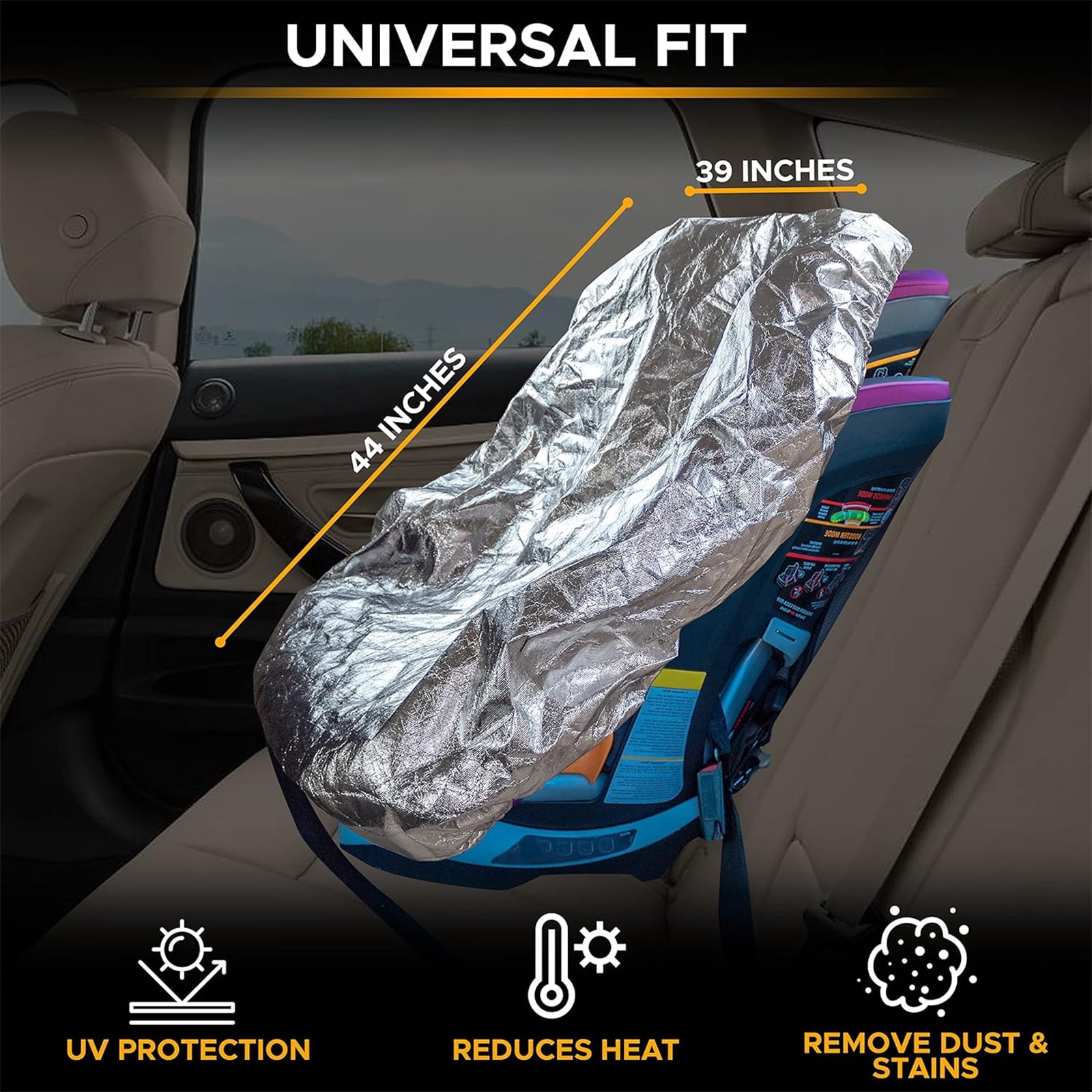 OhhGo Car Seat Sun Shade Cover, Baby Infant Car Seats Heat Protector, Keep Your Baby's Carseat at a Cooler Temperature, Reflective Baby Seat Covers for Car Seats Baby Travel Accessories, 2 Pack