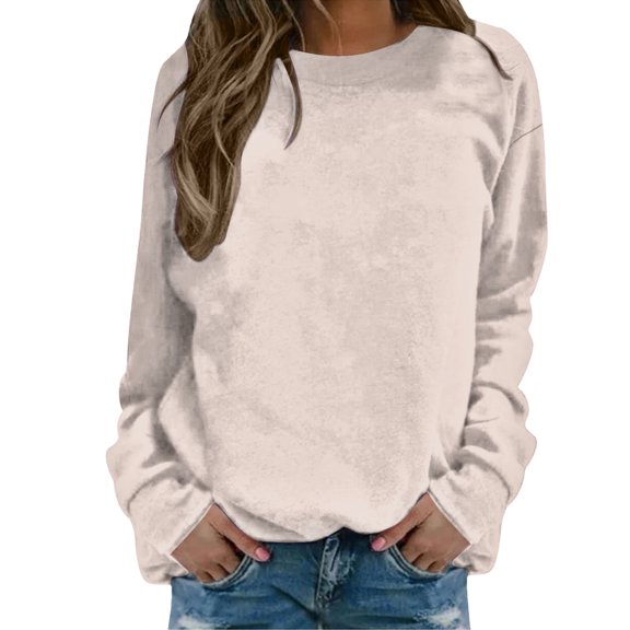 Sweatshirt for Women Comdrip Women's Solid Color Long Sleeve Hoodie with Printed Top Casual Pullover Sweatshirts for Women Trendy Beige L