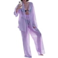thumbnail image 1 of VISgogo, 2 uds., ropa de playa de tul para mujer, cárdigan de manga larga transparente de Color sólido + conjunto de pareo de pantalones largos para mujer, S/M/L VISgogo  moda, 1 of 9