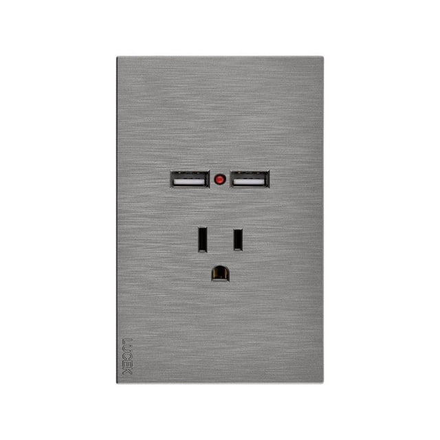 Placa Con 1 Contacto Y 2 Entradas USB Lucek Línea Flat plateado