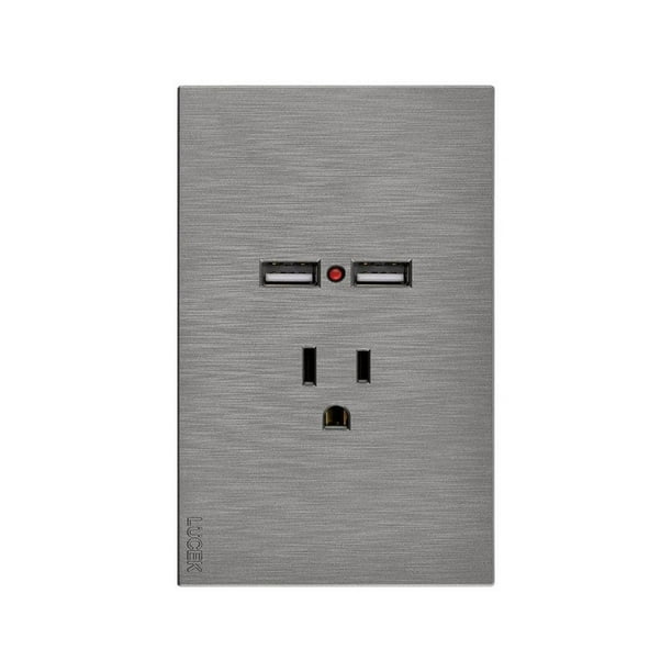 Placa Con 1 Contacto Y 2 Entradas USB Lucek Línea Flat plateado