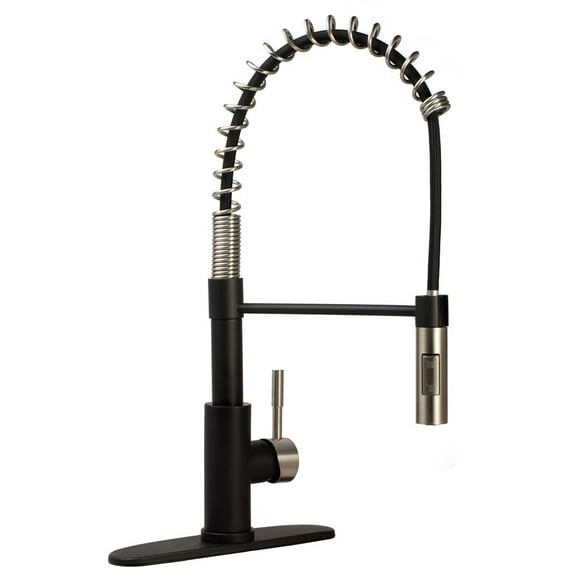 Dura Faucet Faucet DF-MK504SLK-MBSN Used For Kitchen; Single Piece; Streamline Coil Spring Pull-Down Handle; Matte Black/Satin Nickel; Ceramic Disc Valve