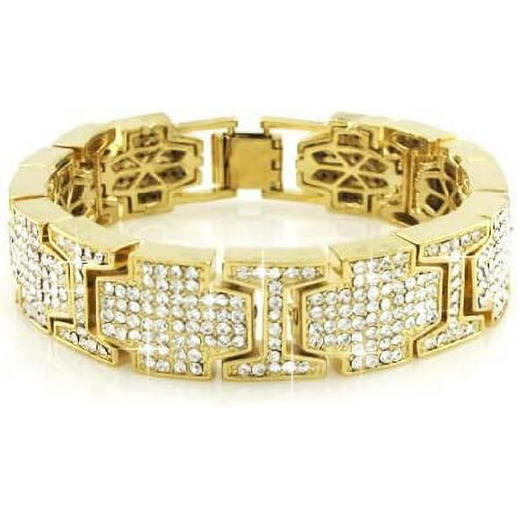 Hip-hop Gold Tone Bling Iced Mens Bracelet Covered with Cz #1
