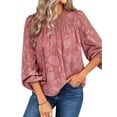 thumbnail image 3 of STARVNC Women Floral Print Crew Neck Half Sleeve Layered Keyhole Button Blouse, 3 of 7