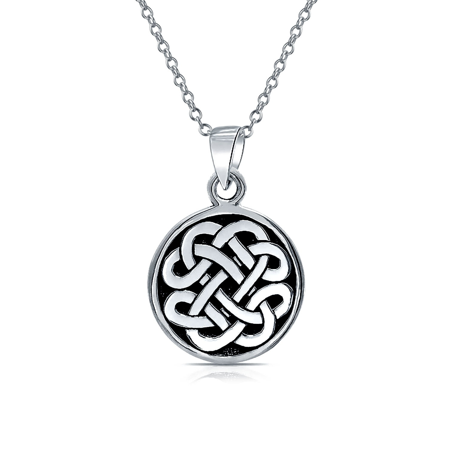 Celtic Knot Round Pendant Necklace with Black Cord 