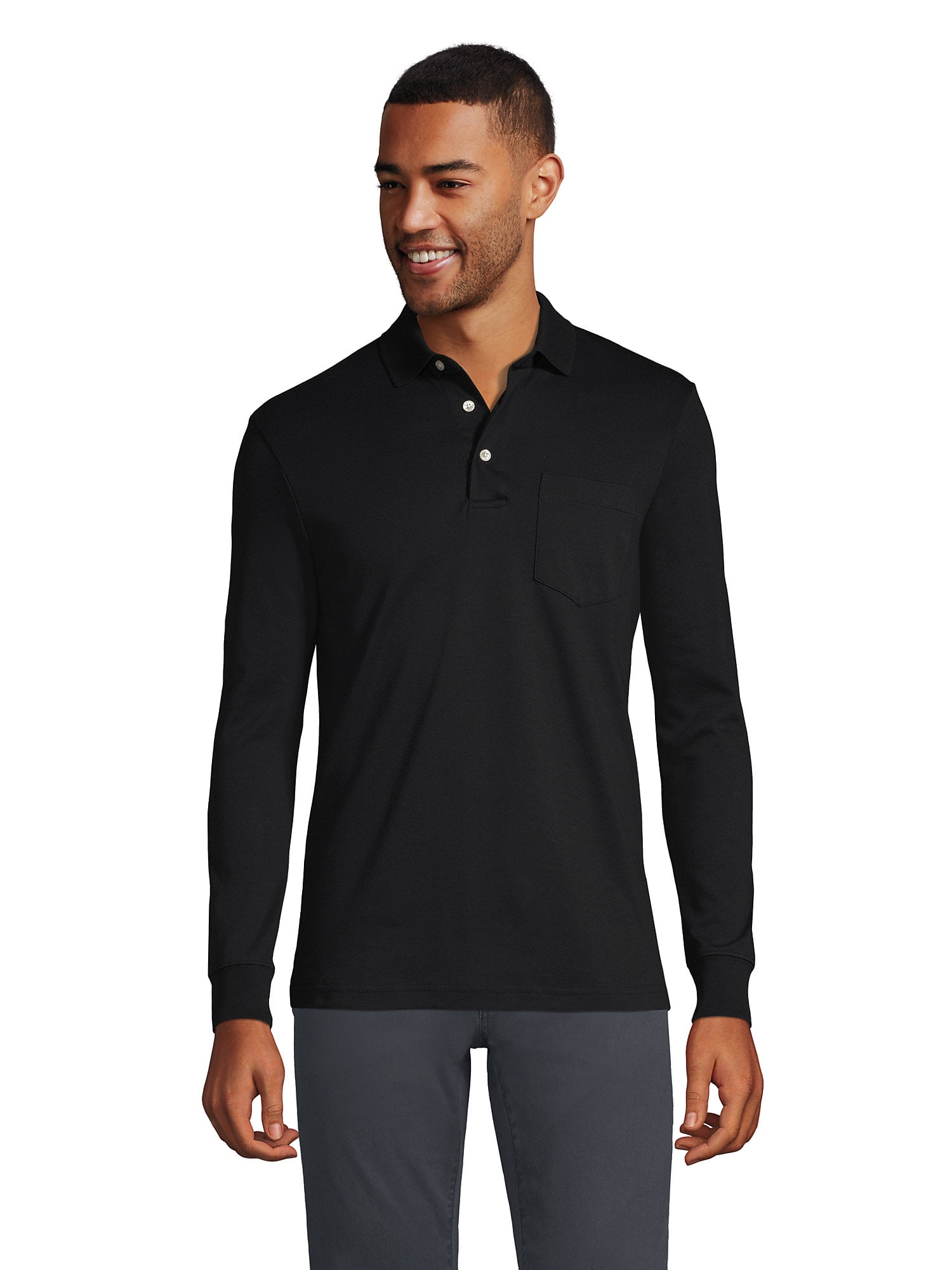 Lands' End Men's Tall Long Sleeve Super Soft Supima Polo Shirt with