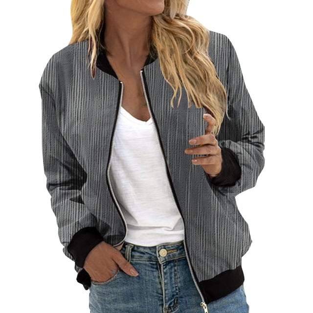 Duoif Veste Femme, Veste Décontractée Imprimée à la Mode pour Femmes, Cardigan à Fermeture Éclair, Gris TTG