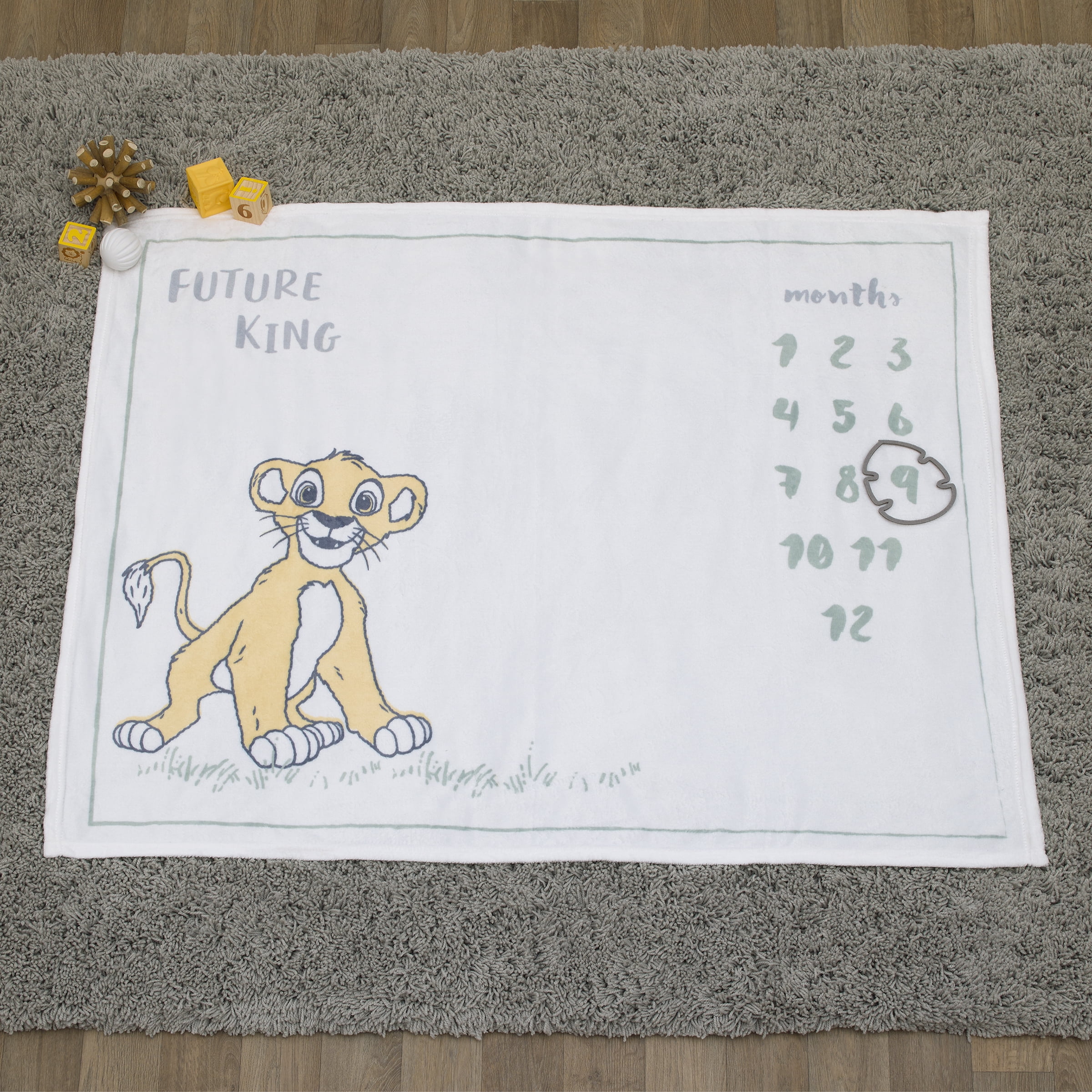 Disney Lion King Simba White, Tan, and Grey Milestone Baby Blanket