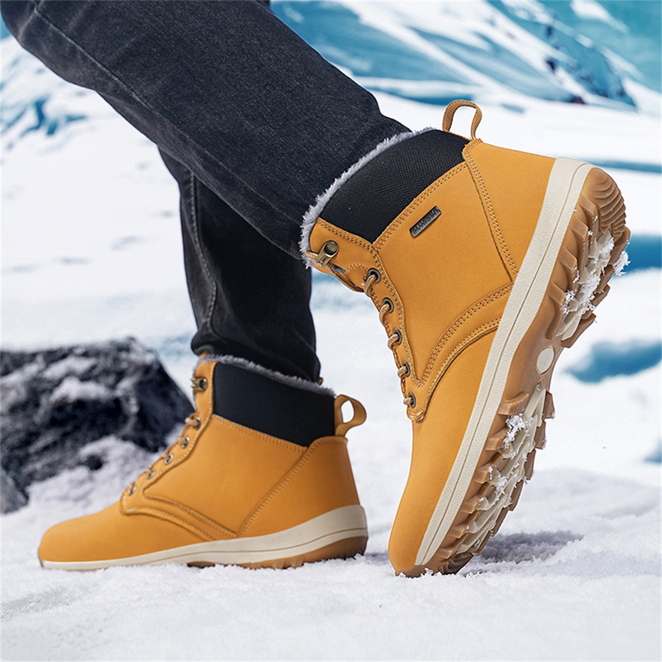 LASUDRAA Mens Snow Boots Winter Warm Waterproof Hiking Shoes Insulated Fur Liner