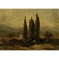 thumbnail image 2 of Félix Ziem 14x11 Black Ornate Wood Framed Double Matted Museum Art Print Titled: The Three Cypresses (19th Century), 2 of 5