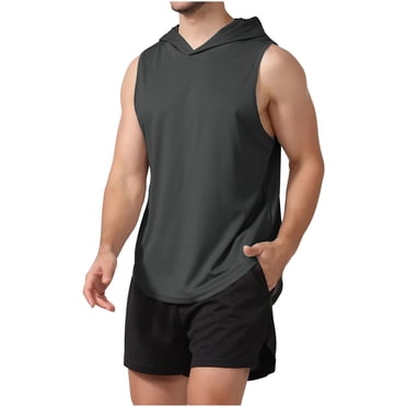 YUGYXL Men's Lightweight Sleeveless Hoodie Moisture-Wicking And Lightweight Fitness Sports Vest/T-Shirt Black S