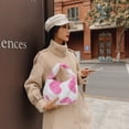 thumbnail image 5 of Bolso Con Asa Superior Bolso de mano con patrón de corazón de piel de felpa para mujer Bolso con asa superior informal con cremallera (rosa), 5 of 5