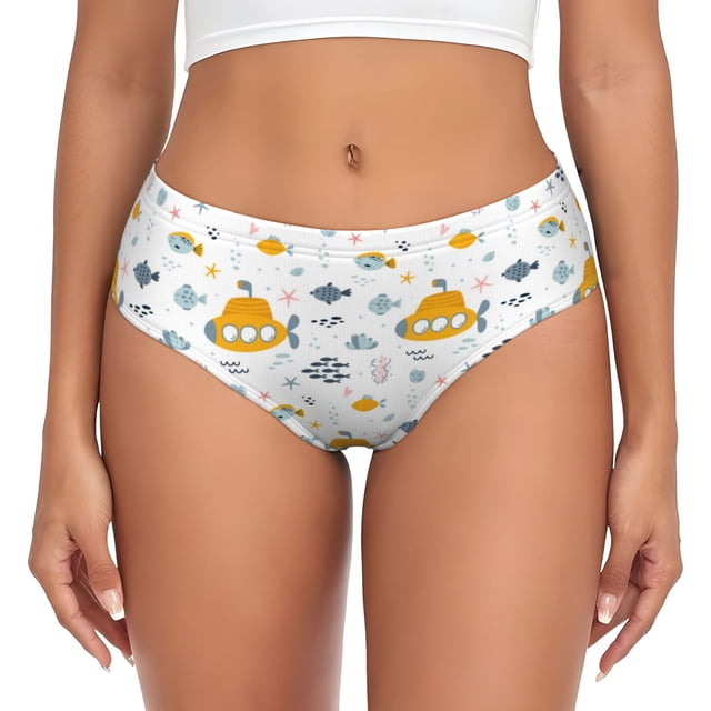 Fotbe Submarine Ship Calzones Estampados para Mujer – Ropa Interior de Algodón, Cómoda, Suave y Elástica-X-Large