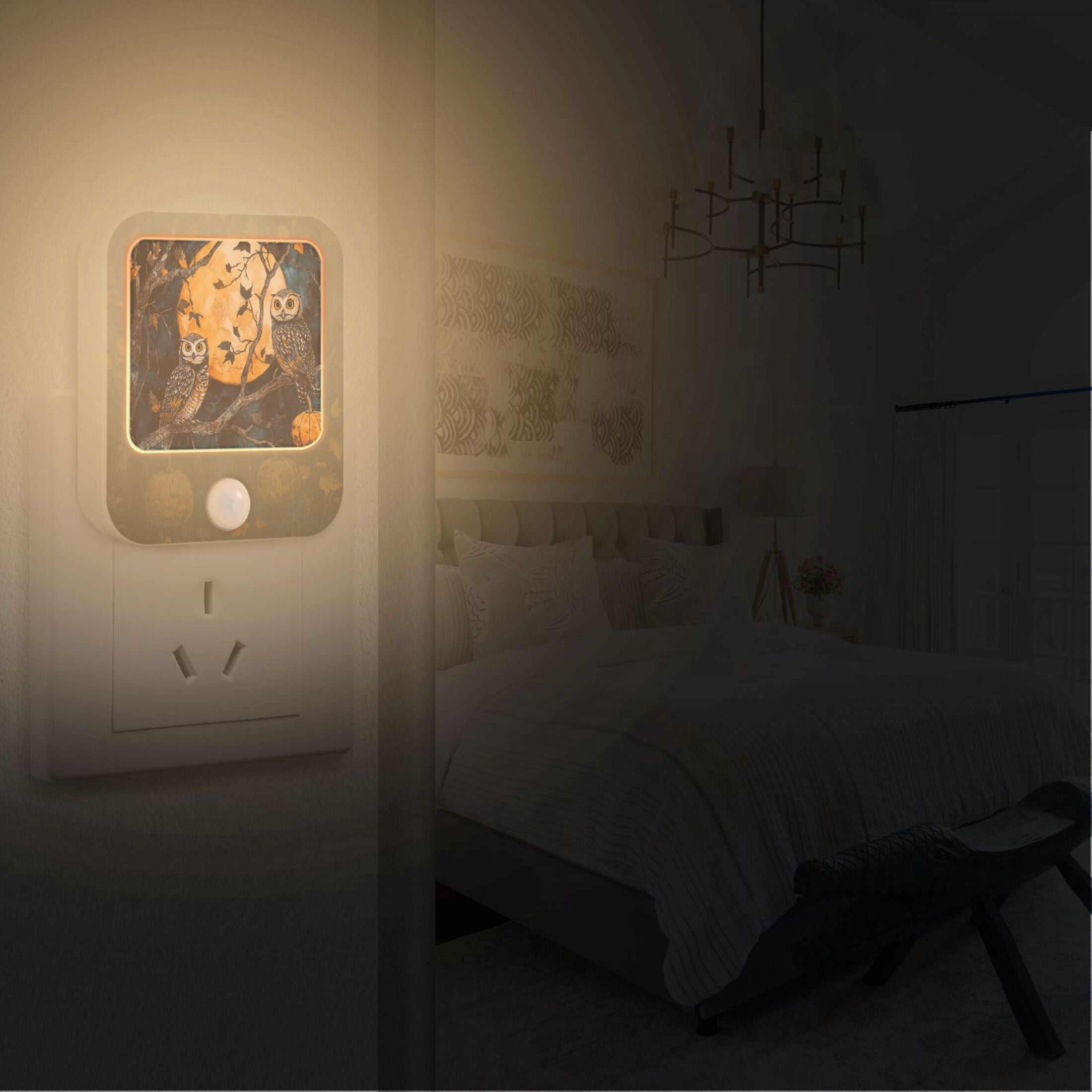 WOBOGO Midnight Owls Night Light Lamp with Smart Sensor Dusk to Dawn Sensor 0.6W Plug-in 2-Pack