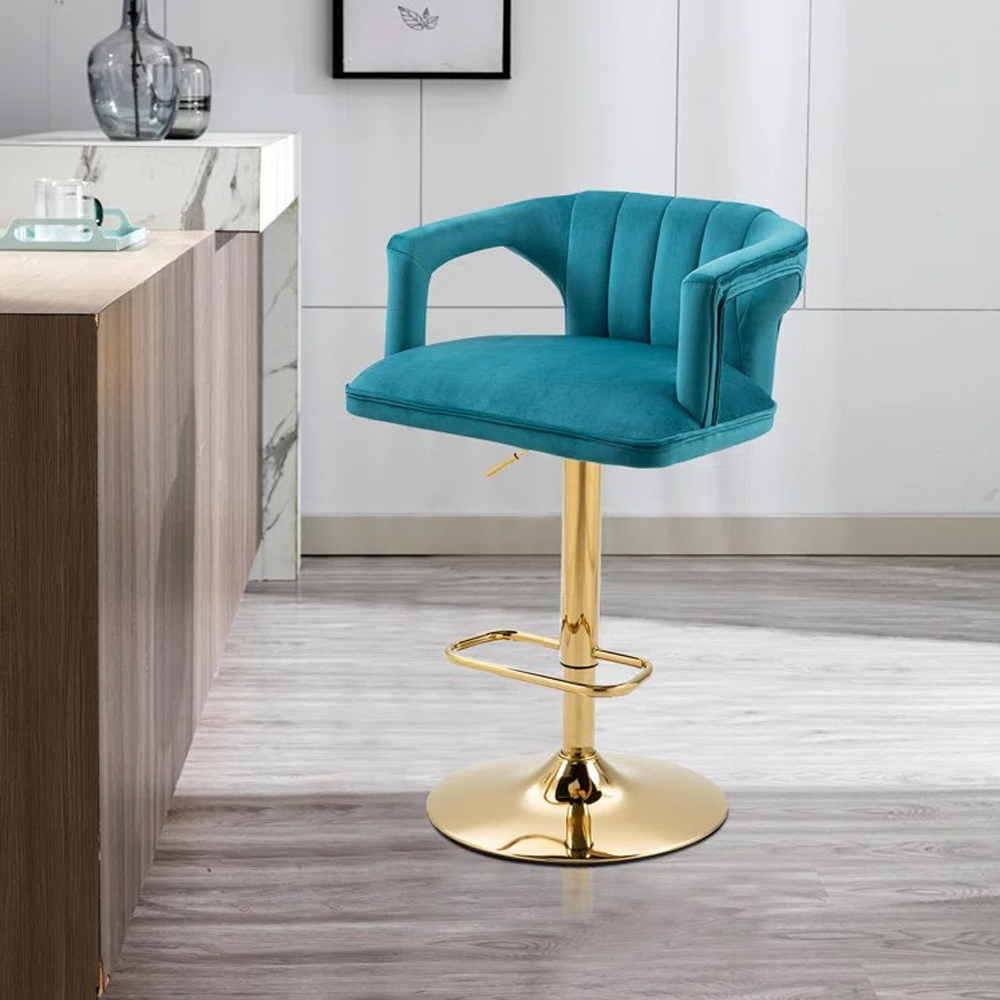 360° Velvet Swivel Bar Stools with Low Back & Footrest, Adjustable