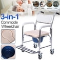 thumbnail image 2 of Hassch Bedside Commode Transport Wheelchair Foldable Bathroom Shower Chair Toilet Seat, 300lbs Capacity, White & Beige, 2 of 10