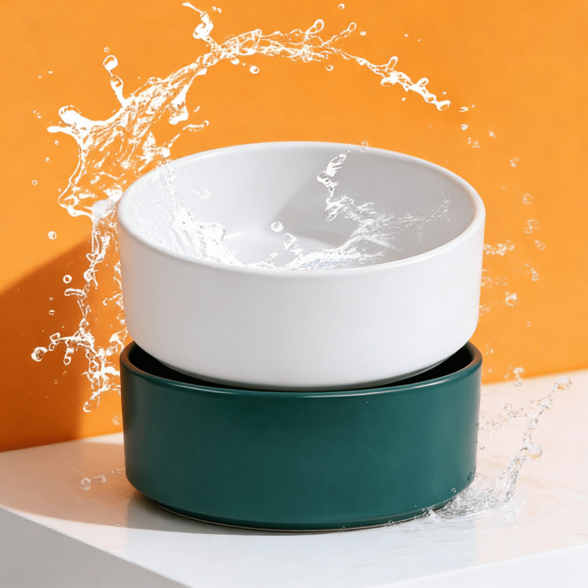 ACDANC 2026 New 2Pcs Cat Food Bowl,Natural Ceramic Cat Water Bowl,Splash-Proof Design Puppy Bowls,11Cm,White & Green for Water, Feeding, Pet Hydration, Home Use, Clean Eating